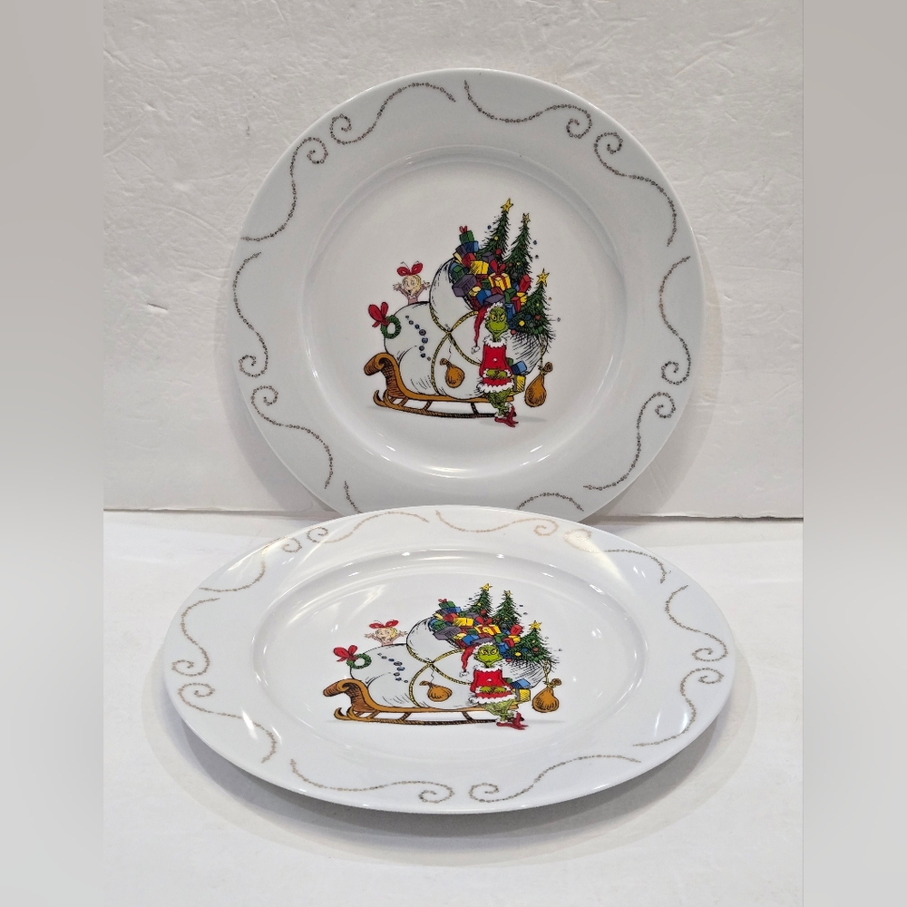Dr Seuss The Grinch Who Stole Christmas 10.5" Dinner Plate Elegant Sleigh Set 2